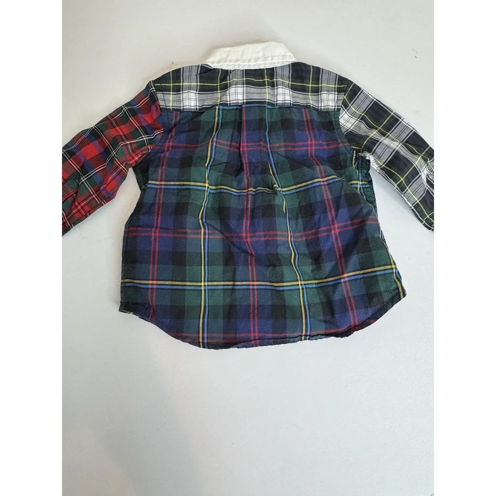 Ralph‎ Lauren Baby Shirt 6M Patchwork Plaid Long Sleeve Button Down Cotton Top